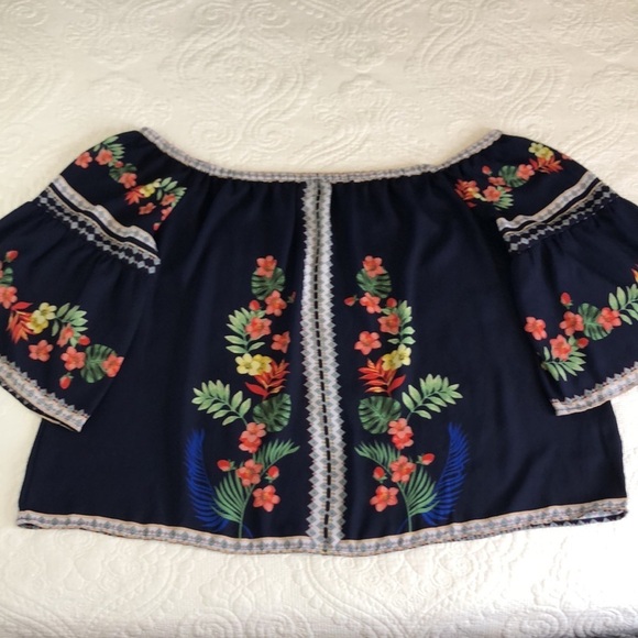 Flower & Feather Floral Chiffon Tunic/Blouse Off Shoulder Size 3XL - Picture 9 of 12